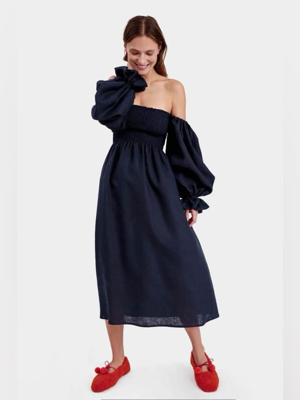 Sleeper Atlanta Linen Smocked Dress NWT XL Navy